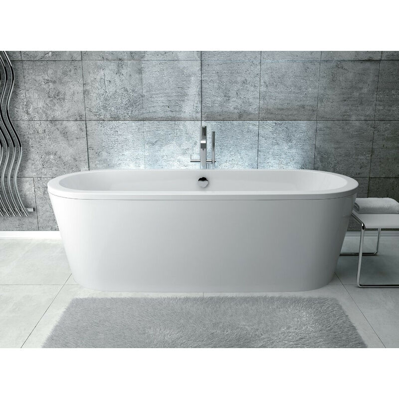 Baignoire douche rectangulaire balnéo rétro - Blanc - 170 cm x 75 cm - Pare- baignoire chromé - Choix de tabliers - Richmond