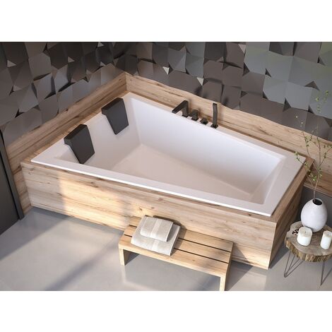 Otitec – Baignoire d'angle encastrée asymétrique 170 x 125 cm – Acrylique blanc – Repose-tête ergonomique – Garantie 10 ans