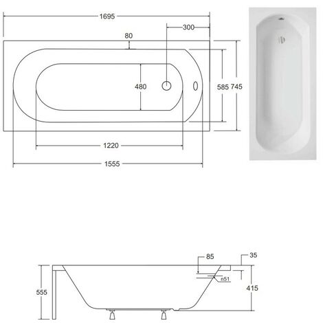 Baignoire Rectangulaire Blanc - INTRICA - 170x75 - Avec Tablier ...