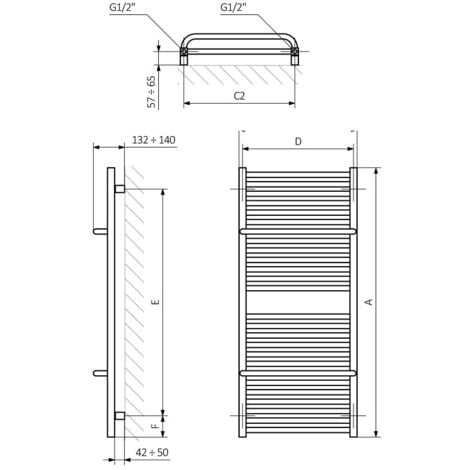 Secador de toallas eléctrico blanco - LUNA - 600 watt - 114 x 50