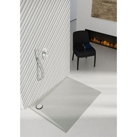 Receveur de douche en acrylique - gris ciment - rectangulaire - CRES - 140 x 90 (1/5)