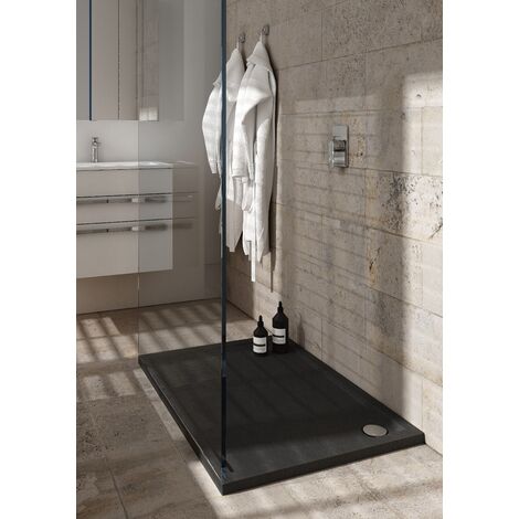 Receveur de douche en acrylique noir - structure en pierre - rectangulaire -ZAHER - 100 x 90 (1/5)