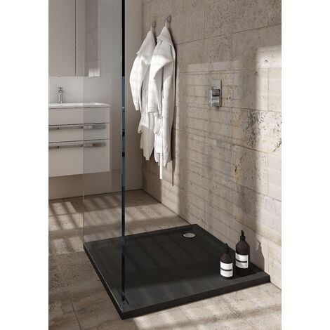 Receveur de douche en acrylique noir - structure en pierre - carré - ZAHER - 80 x 80 (1/5)