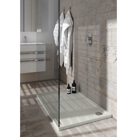 Receveur de douche en acrylique gris -  structure en pierre  - rectangulaire - ZAHER - 100 x 90 (1/5)