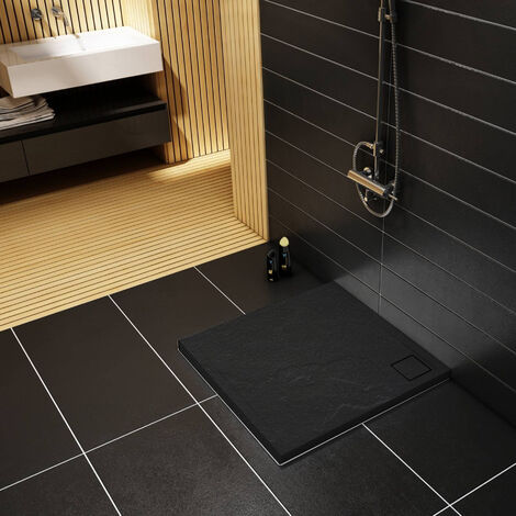 Receveur de douche en acrylique noir - structure en pierre - carré - QUANTI - 90 x 90 (1/5)