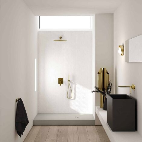 Receveur de douche en acrylique blanc structure en pierre rectangulaire + siphon extraplat VIEGA SOLID LEVEL 160 x 90 (1/5)
