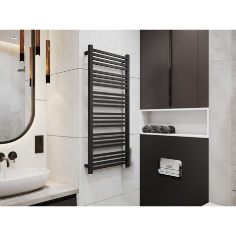 Sèche serviette électrique noir - 600 watt- 50 x 110 - STITCH (1/3)