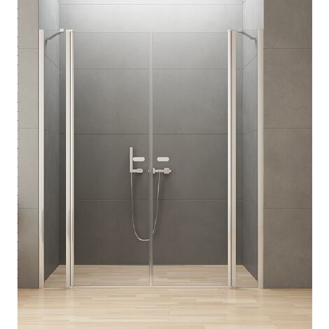 Porte de douche battante 2 parties fixes 160 cm chrome CORFOU CHROME (1/5)