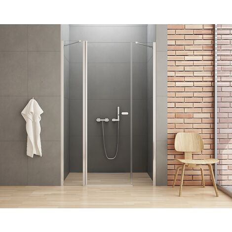 Porte de douche pivotante 2 parties fixe 120 cm chrome CORFOU CHROME (1/5)