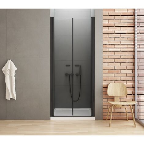 Porte de douche battante 90 cm noir RHODES BLACK (1/5)