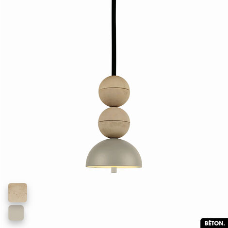 Lampe de suspension en béton - BOSFOR CONCRETE SABLE - PEYOTE 2 BALLES LED 14W (1/3)
