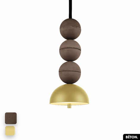 Lampe de suspension en béton - BOSFOR CONCRETE  CHOCOLAT - CITRON  3 BALLES  LED 14W (1/2)