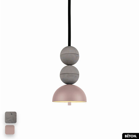 Lampe de suspension en béton - BOSFOR CONCRETE GRIS - ROSE 2 BALLES LED 14W (1/3)