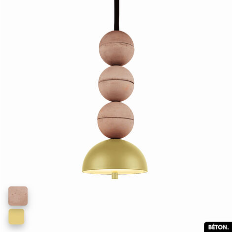 Lampe de suspension en béton - BOSFOR CONCRETE  ROSE - CITRON  3 BALLES  LED 14W (1/2)
