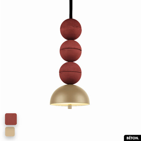 Lampe de suspension en béton - BOSFOR CONCRETE  TERRE ROUGE - AMANDE  3 BALLES  LED 14W (1/2)