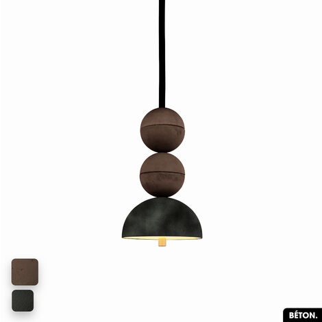 Lampe de suspension en béton velours - BOSFOR CONCRETE VELVET  CHOCOLAT - OLIVE  2 BALLES  LED 14W (1/2)