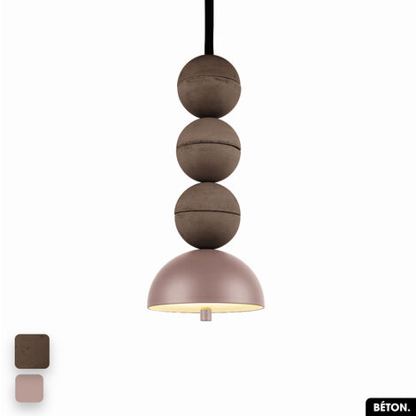 Lampe de suspension en béton - BOSFOR CONCRETE  CHOCOLAT - ROSE  3 BALLES  LED 14W (1/2)