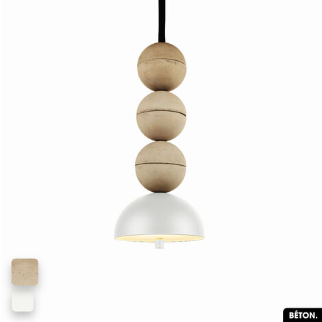 Lampe de suspension en béton - BOSFOR CONCRETE  SABLE - BLANC  3 BALLES  LED 14W (1/2)
