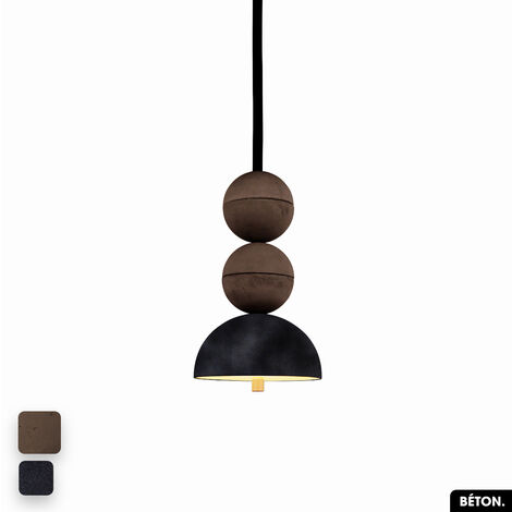 Lampe de suspension en béton velours - BOSFOR CONCRETE VELVET  CHOCOLAT - ANTHRACITE  2 BALLES  LED 14W (1/2)