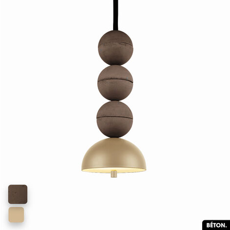 Lampe de suspension en béton - BOSFOR CONCRETE  CHOCOLAT - AMANDE  3 BALLES  LED 14W (1/2)