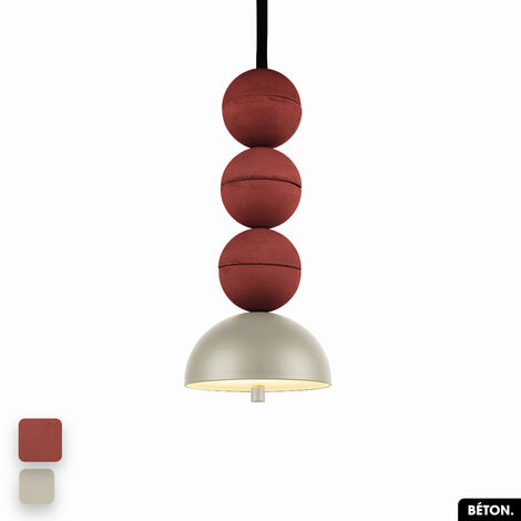 Lampe de suspension en béton - BOSFOR CONCRETE  TERRE ROUGE - PEYOTE  3 BALLES  LED 14W (1/2)