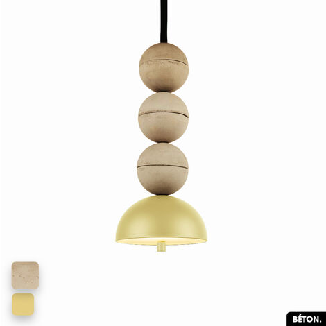 Lampe de suspension en béton - BOSFOR CONCRETE  SABLE - CITRON  3 BALLES  LED 14W (1/2)