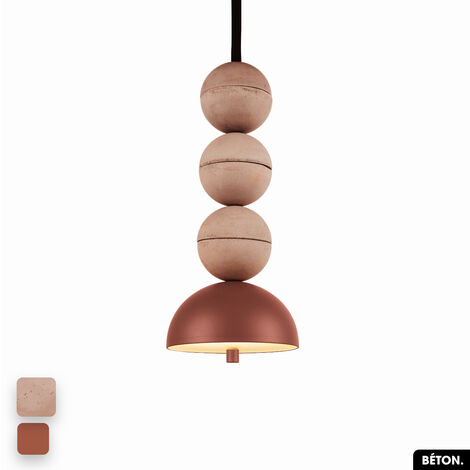 Lampe de suspension en béton - BOSFOR CONCRETE  ROSE - TERRE ROUGE  3 BALLES  LED 14W (1/2)