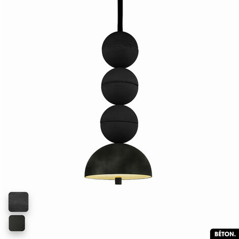 Lampe de suspension en béton velours - BOSFOR CONCRETE VELVET  NOIR - OLIVE  3 BALLES  LED 14W (1/2)