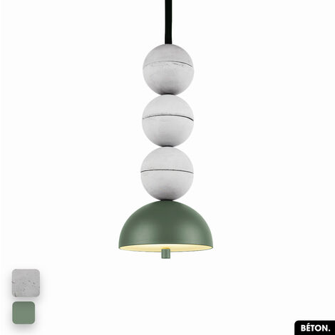 Lampe de suspension en béton - BOSFOR CONCRETE  BLANC - VERT  3 BALLES  LED 14W (1/2)