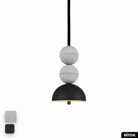 Lampe de suspension en béton - BOSFOR CONCRETE BLANC - NOIR 2 BALLES LED 14W (1/3)