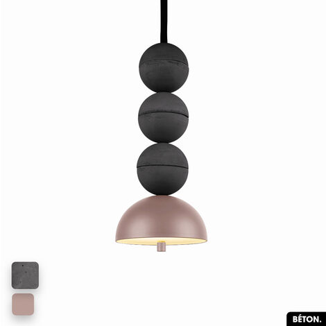 Lampe de suspension en béton - BOSFOR CONCRETE  ANTHRACITE - ROSE  3 BALLES  LED 14W (1/2)