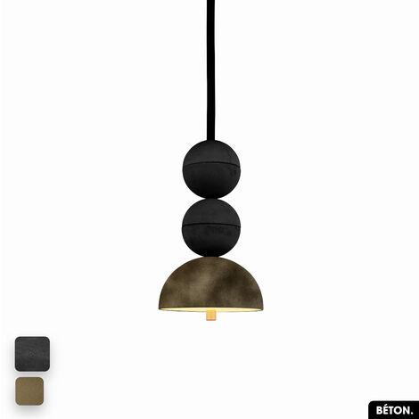 Lampe de suspension en béton velours - BOSFOR CONCRETE VELVET  NOIR - PEYOTE  2 BALLES  LED 14W (1/2)