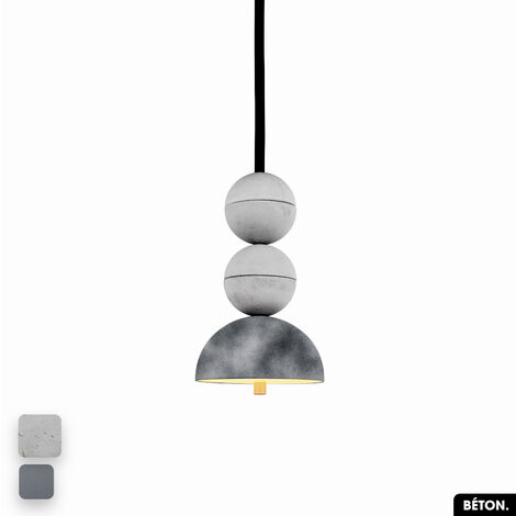 Lampe de suspension en béton velours - BOSFOR CONCRETE VELVET  BLANC - GRIS  2 BALLES  LED 14W (1/2)