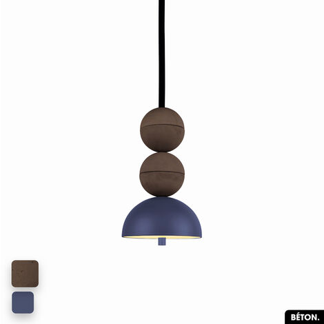 Lampe de suspension en béton - BOSFOR CONCRETE CHOCOLAT - INDIGO 2 BALLES LED 14W (1/3)