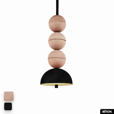 Lampe de suspension en béton velours - BOSFOR CONCRETE VELVET  ROSE - NOIR  3 BALLES  LED 14W (1/2)