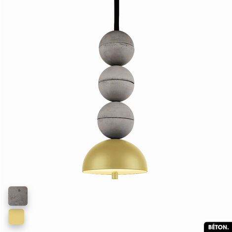 Lampe de suspension en béton - BOSFOR CONCRETE  GRIS - CITRON  3 BALLES  LED 14W (1/2)