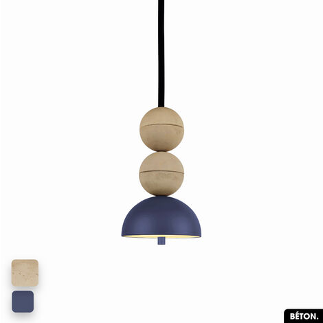 Lampe de suspension en béton - BOSFOR CONCRETE SABLE - INDIGO 2 BALLES LED 14W (1/3)