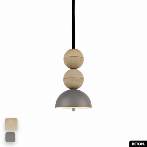 Lampe de suspension en béton - BOSFOR CONCRETE SABLE - GRIS 2 BALLES LED 14W (1/3)