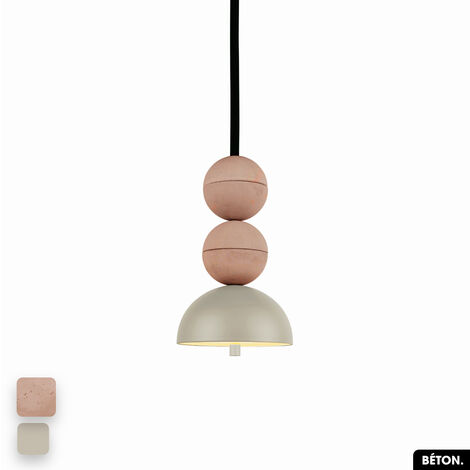 Lampe de suspension en béton - BOSFOR CONCRETE ROSE - PEYOTE 2 BALLES LED 14W (1/3)