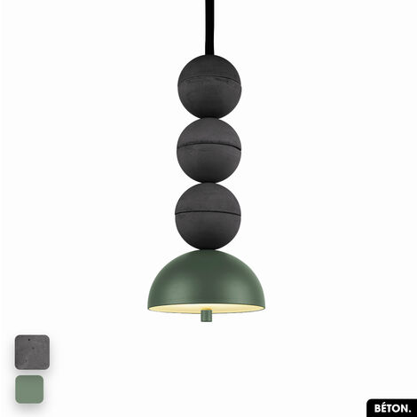 Lampe de suspension en béton - BOSFOR CONCRETE  ANTHRACITE - VERT  3 BALLES  LED 14W (1/2)