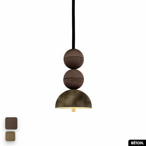 Lampe de suspension en béton velours - BOSFOR CONCRETE VELVET  CHOCOLAT - PEYOTE  2 BALLES  LED 14W (1/2)