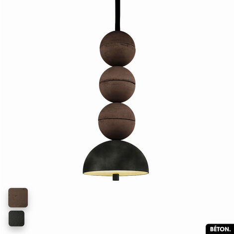 Lampe de suspension en béton velours - BOSFOR CONCRETE VELVET  CHOCOLAT - OLIVE  3 BALLES  LED 14W (1/2)