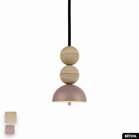 Lampe de suspension en béton - BOSFOR CONCRETE SABLE - ROSE 2 BALLES LED 14W (1/3)