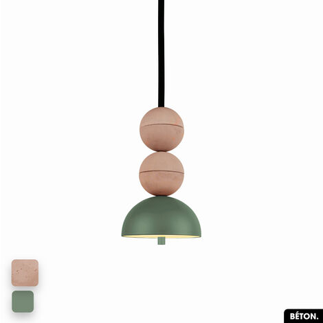 Lampe de suspension en béton - BOSFOR CONCRETE ROSE - VERT 2 BALLES LED 14W (1/3)