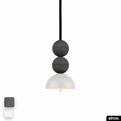 Lampe de suspension en béton - BOSFOR CONCRETE ANTHRACITE - BLANC 2 BALLES LED 14W (1/3)