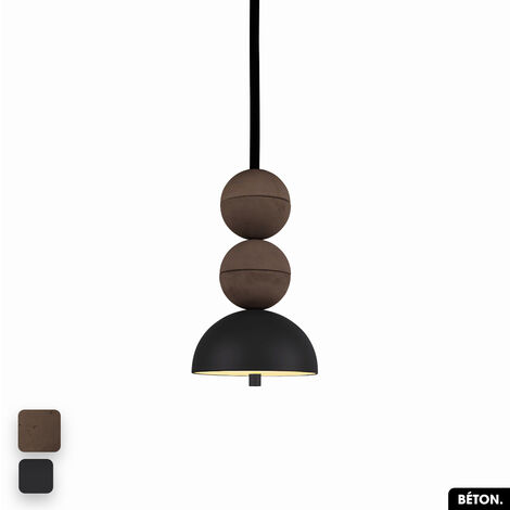 Lampe de suspension en béton - BOSFOR CONCRETE CHOCOLAT - NOIR 2 BALLES LED 14W (1/3)