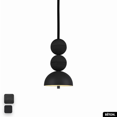 Lampe de suspension en béton - BOSFOR CONCRETE NOIR 2 BALLES LED 14W (1/3)