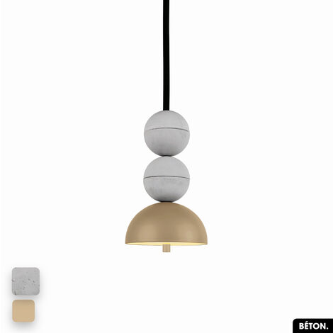 Lampe de suspension en béton - BOSFOR CONCRETE BLANC - AMANDE 2 BALLES LED 14W (1/3)