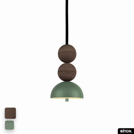 Lampe de suspension en béton - BOSFOR CONCRETE CHOCOLAT - VERT 2 BALLES LED 14W (1/3)