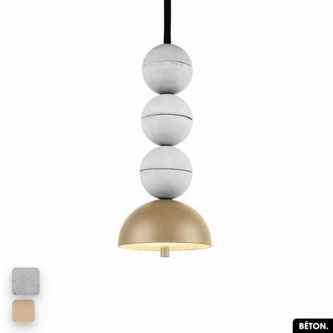 Lampe de suspension en béton - BOSFOR CONCRETE  BLANC - AMANDE  3 BALLES  LED 14W (1/2)